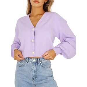 Missguided women's V-Neck Cardigan Faux Pearl Button in Lilac Size 2 US NWT